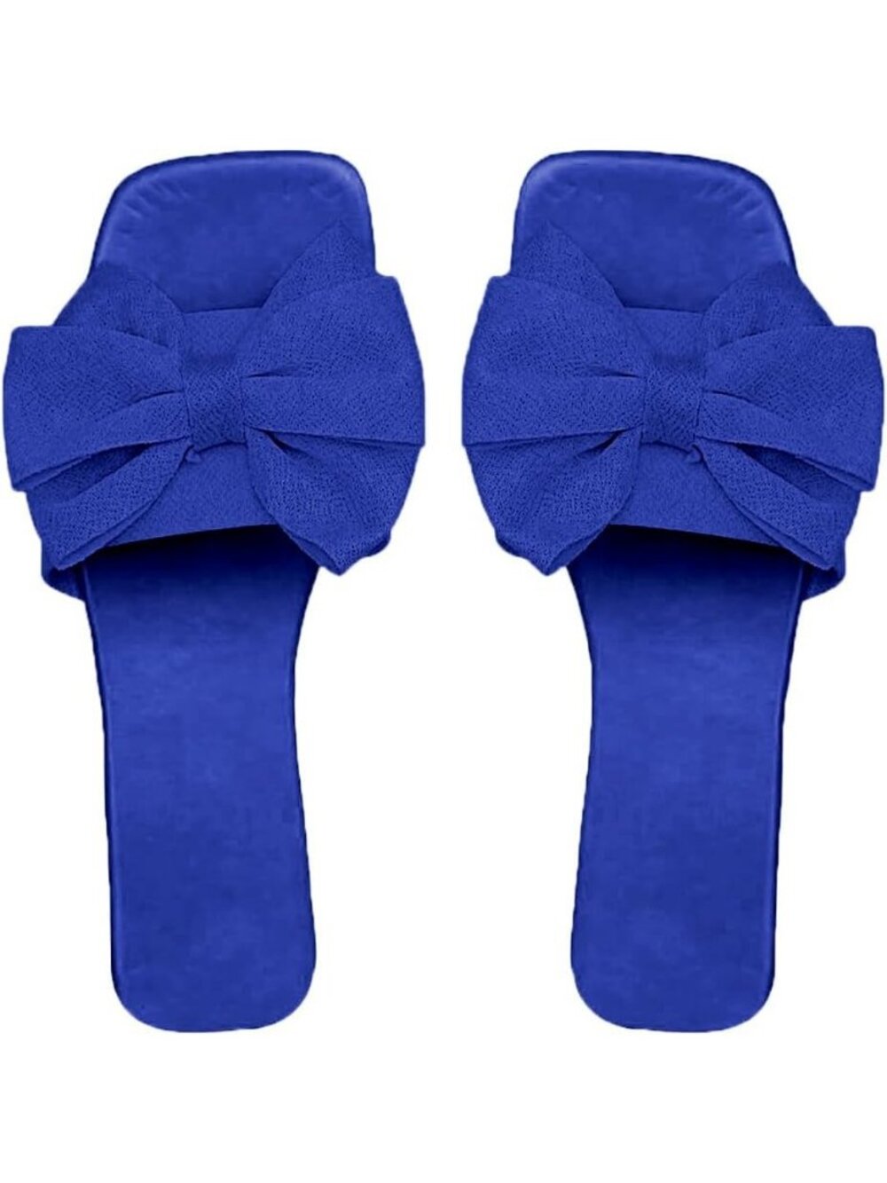 Women's Blue Rubber Summer Open Toe Slip On Stylish Bow Slide Flat Sandals